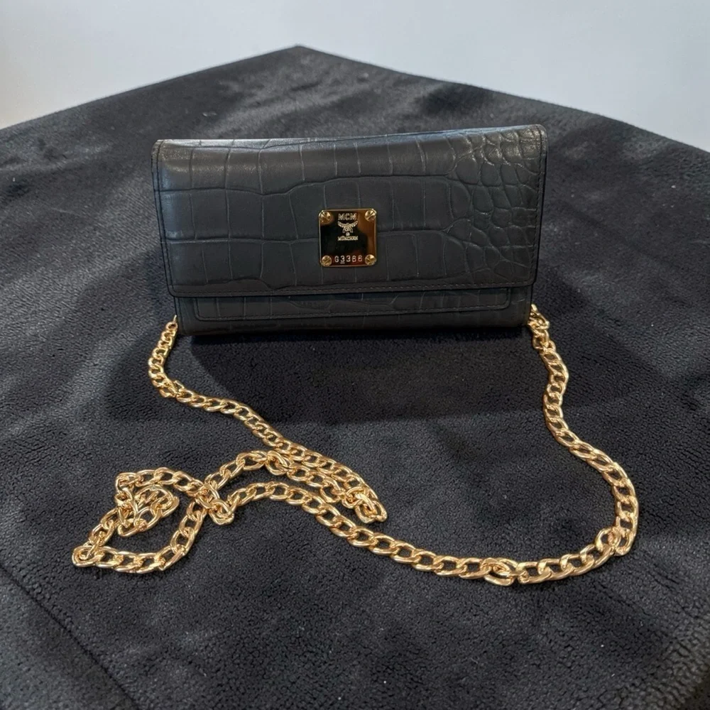 MCM Gray Crocodile Embossed Wallet